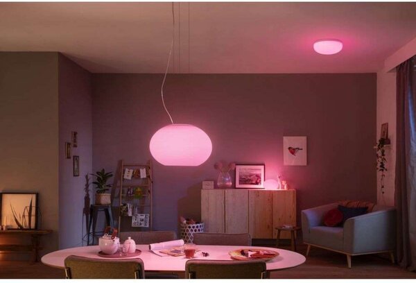 Závěsná svítidlo Philips Hue, Bílá, Obývací pokoj, Sklo