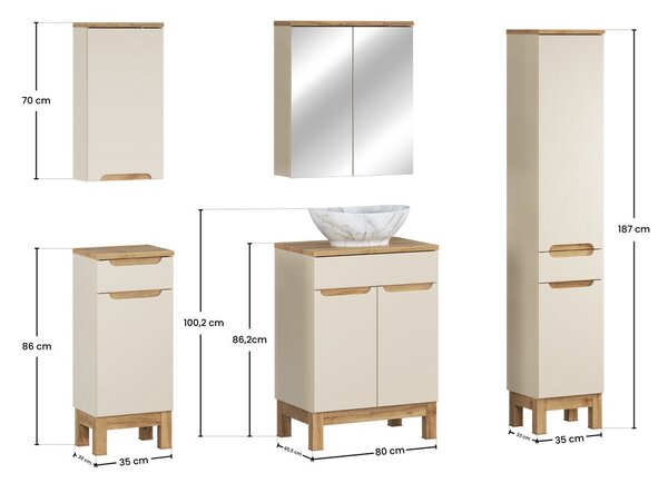 Comad Koupelnová sestava Bali Casad Pati s deskou, umyvadlem, skříňkami a zrcadlem 60 cm kašmírová/dub wotan