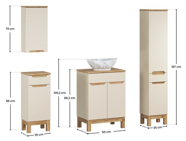 Comad Koupelnová sestava Bali Casad Pati s deskou, umyvadlem a skříňkami 60 cm kašmírová/dub wotan