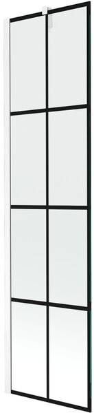 Mexen Next, vanová zástěna 1-křídlová 50 x 150 cm, fixní křídlo, 6 mm čiré sklo s černým vzorem, bílý profil, 895-050-000-00-77-20