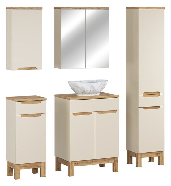 Comad Koupelnová sestava Bali Casad Pati s deskou, umyvadlem, skříňkami a zrcadlem 60 cm kašmírová/dub wotan
