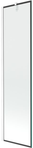 Mexen Next, vanová zástěna 1-křídlová 50 x 150 cm, fixní křídlo, 6 mm čiré sklo s černým vzorem, bílý profil, 895-050-000-00-70-20