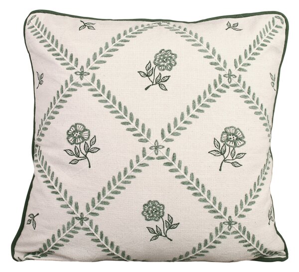 Vyšívaný povlak na polštář Lovisa Green/White 45 × 45 cm