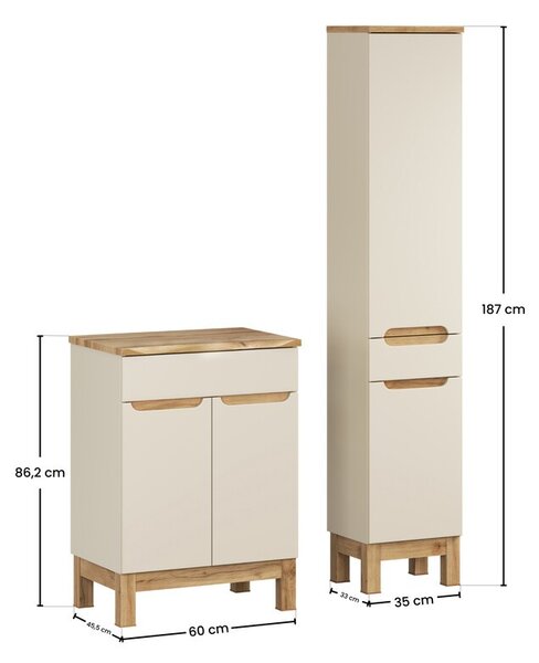 Comad Koupelnová sestava Bali Nature s deskou a skříňkami 60 cm kašmírová/dub wotan