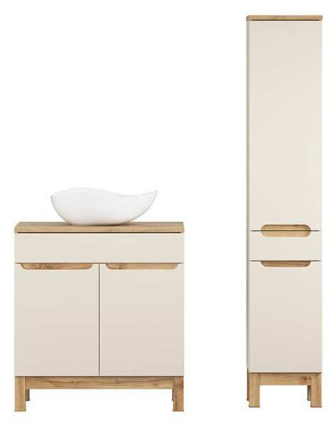 Comad Koupelnová sestava Bali Casad s deskou, umyvadlem a skříňkami 80 cm kašmírová/dub wotan