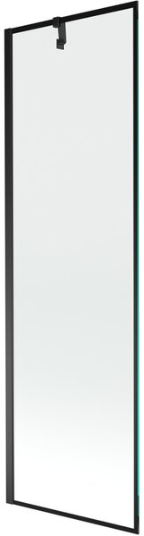 Mexen Next, vanová zástěna 1-křídlová 60 x 150 cm, fixní křídlo, 6 mm čiré sklo s černým vzorem, černý profil, 895-060-000-00-70-70
