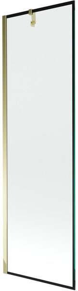 Mexen Next, vanová zástěna 1-křídlová 60 x 150 cm, fixní křídlo, 6 mm čiré sklo s černým vzorem, zlatý profil, 895-060-000-00-70-50