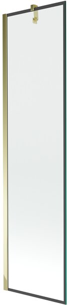 Mexen Next, vanová zástěna 1-křídlová 50 x 150 cm, fixní křídlo, 6 mm čiré sklo s černým vzorem, zlatý profil, 895-050-000-00-70-50