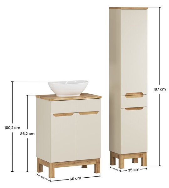 Comad Koupelnová sestava Bali Nature Lola s deskou, umyvadlem a skříňkami 60 cm kašmírová/dub wotan