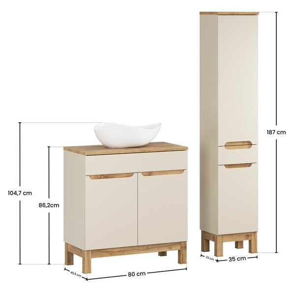 Comad Koupelnová sestava Bali Casad s deskou, umyvadlem a skříňkami 80 cm kašmírová/dub wotan