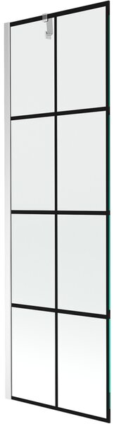 Mexen Next, vanová zástěna 1-křídlová 60 x 150 cm, fixní křídlo, 6 mm čiré sklo s černým vzorem, chromový profil, 895-060-000-00-77-01
