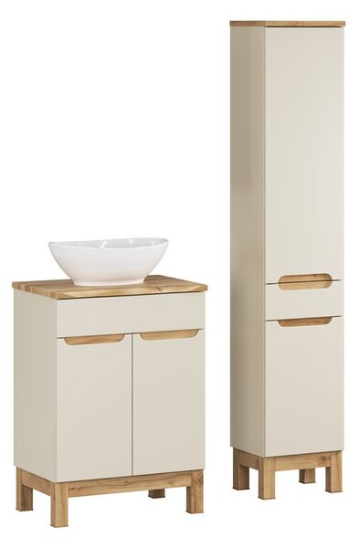 Comad Koupelnová sestava Bali Nature Lola s deskou, umyvadlem a skříňkami 60 cm kašmírová/dub wotan