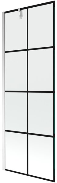 Mexen Next, vanová zástěna 1-křídlová 70 x 150 cm, fixní křídlo, 6 mm čiré sklo s černým vzorem, chromový profil, 895-070-000-00-77-01