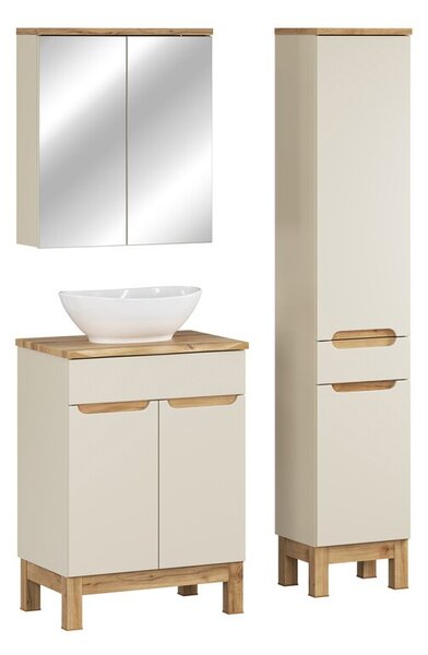Comad Koupelnová sestava Bali Nature Lola s deskou, umyvadlem, skříňkami a zrcadlem 60 cm kašmírová/dub wotan