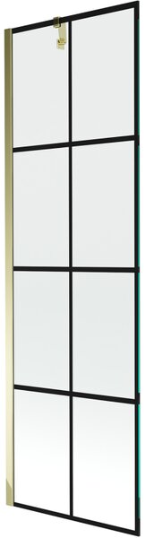 Mexen Next, vanová zástěna 1-křídlová 60 x 150 cm, fixní křídlo, 6 mm čiré sklo s černým vzorem, zlatý profil, 895-060-000-00-77-50