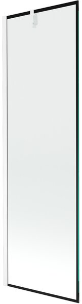 Mexen Next, vanová zástěna 1-křídlová 60 x 150 cm, fixní křídlo, 6 mm čiré sklo s černým vzorem, bílý profil, 895-060-000-00-70-20