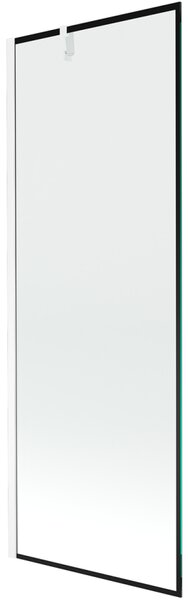 Mexen Next, vanová zástěna 1-křídlová 70 x 150 cm, fixní křídlo, 6 mm čiré sklo s černým vzorem, bílý profil, 895-070-000-00-70-20