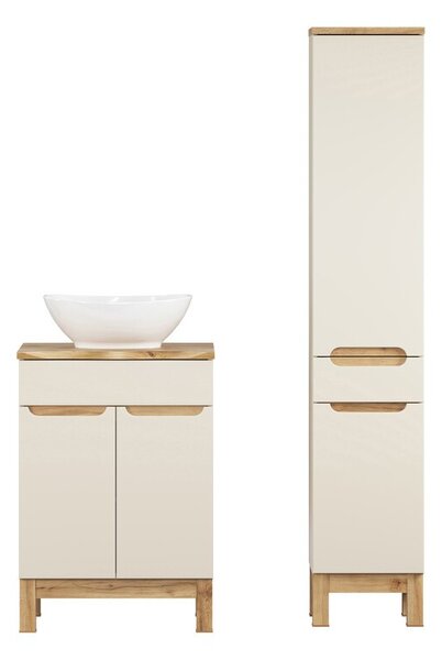 Comad Koupelnová sestava Bali Nature Lola s deskou, umyvadlem a skříňkami 60 cm kašmírová/dub wotan