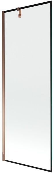Mexen Next, vanová zástěna 1-křídlová 70 x 150 cm, fixní křídlo, 6 mm čiré sklo s černým vzorem, růžové zlato profil, 895-070-000-00-70-60