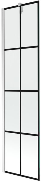 Mexen Next, vanová zástěna 1-křídlová 50 x 150 cm, fixní křídlo, 6 mm čiré sklo s černým vzorem, chromový profil, 895-050-000-00-77-01