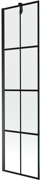 Mexen Next, vanová zástěna 1-křídlová 50 x 150 cm, fixní křídlo, 6 mm čiré sklo s černým vzorem, černý profil, 895-050-000-00-77-70