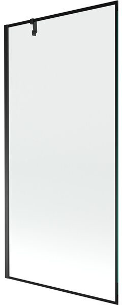 Mexen Next, vanová zástěna 1-křídlová 90 x 150 cm, fixní křídlo, 6 mm čiré sklo s černým vzorem, černý profil, 895-090-000-00-70-70