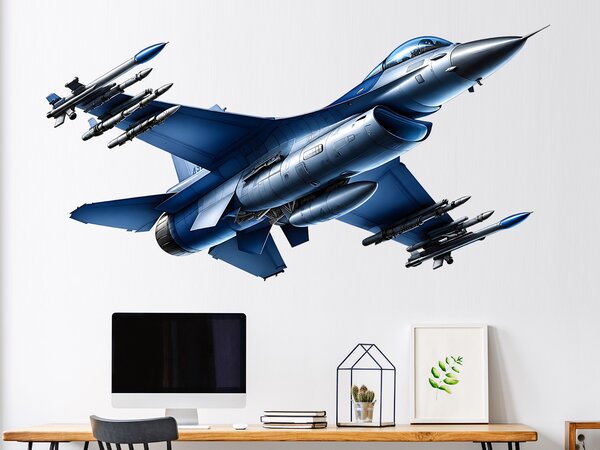 Stíhačka F16 textilní přelepitelná samolepka na zeď arch 46 x 23 cm