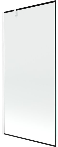 Mexen Next, vanová zástěna 1-křídlová 90 x 150 cm, fixní křídlo, 6 mm čiré sklo s černým vzorem, bílý profil, 895-090-000-00-70-20