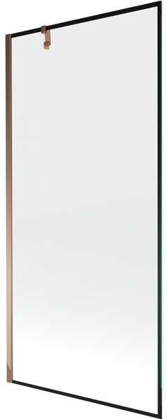 Mexen Next, vanová zástěna 1-křídlová 90 x 150 cm, fixní křídlo, 6 mm čiré sklo s černým vzorem, růžové zlato profil, 895-090-000-00-70-60