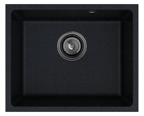 Sink Quality Crypton 55, kuchyňský granitový dřez 460x375x205 mm + černý sifon, černá skvrnitá, SKQ-CRY.B.1KBO.55.XB