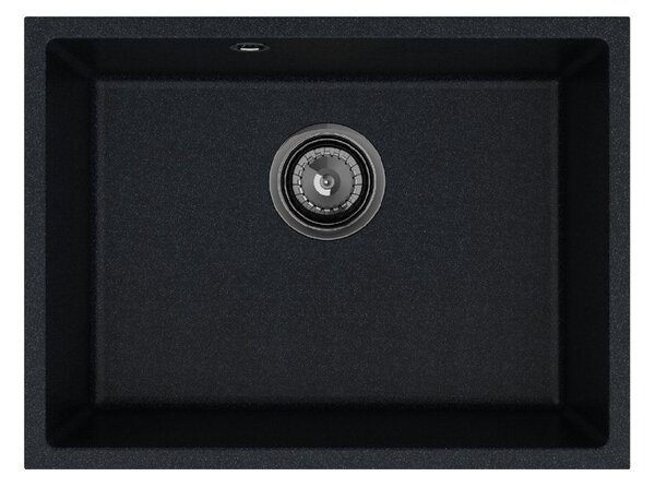 Sink Quality Crypton 60, kuchyňský granitový dřez 535x400x205 mm + černý sifon, černá skvrnitá, SKQ-CRY.B.1KBO.60.XB