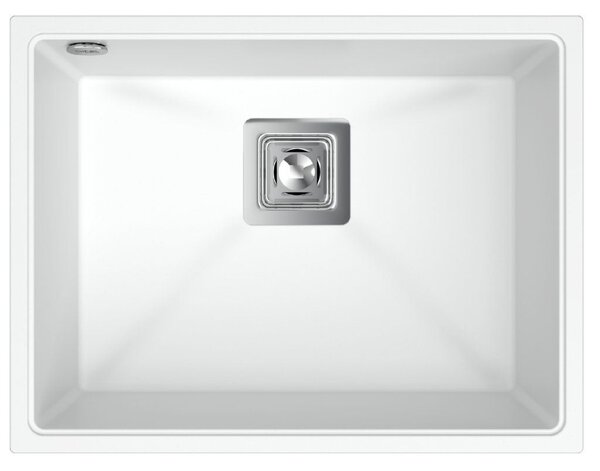 Sink Quality Argon 60, kuchyňský granitový dřez 550x420x225 mm + chromový sifon, bílá, SKQ-ARG.W.1KBO.60.X