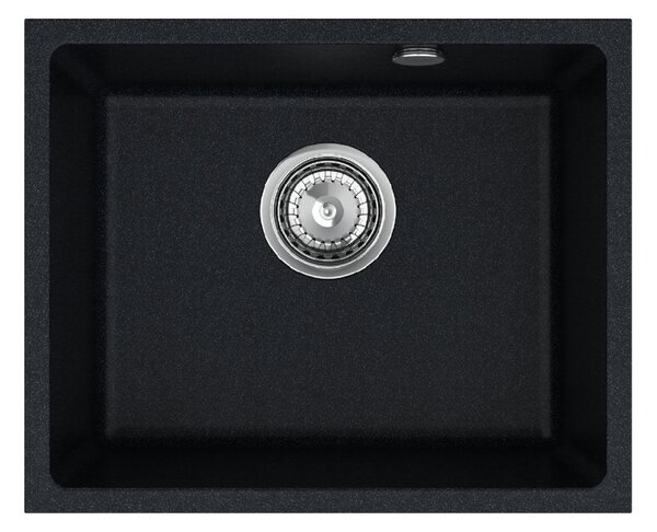 Sink Quality Crypton 55, kuchyňský granitový dřez 460x375x205 mm + chromový sifon, černá skvrnitá, SKQ-CRY.B.1KBO.55.X