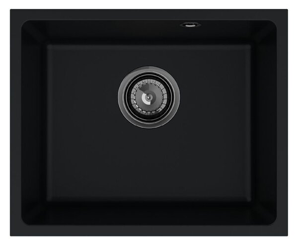 Sink Quality Crypton 55, kuchyňský granitový dřez 460x375x205 mm + černý sifon, černá, SKQ-CRY.C.1KBO.55.XB