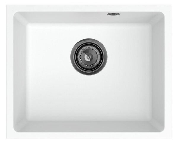 Sink Quality Crypton 55, kuchyňský granitový dřez 460x375x205 mm + černý sifon, bílá, SKQ-CRY.W.1KBO.55.XB