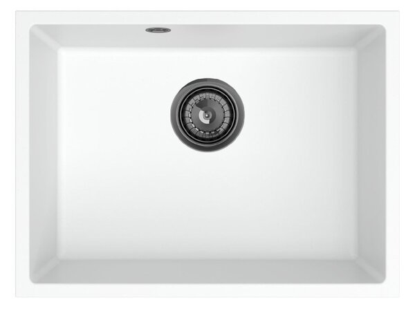 Sink Quality Crypton 60, kuchyňský granitový dřez 535x400x205 mm + černý sifon, bílá, SKQ-CRY.W.1KBO.60.XB