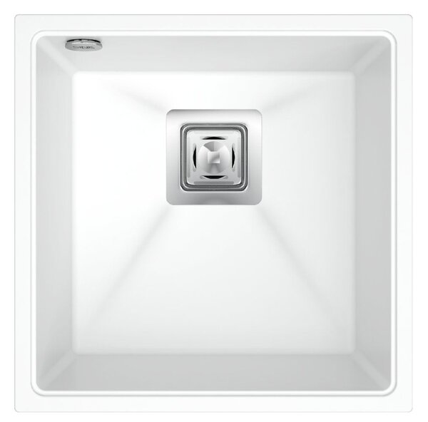 Sink Quality Argon 50, kuchyňský granitový dřez 420x420x225 mm + chromový sifon, bílá, SKQ-ARG.W.1KBO.50.X