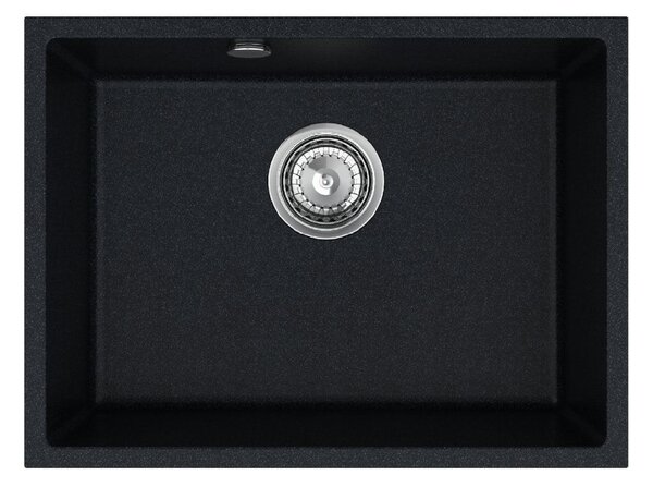 Sink Quality Crypton 60, kuchyňský granitový dřez 535x400x205 mm + chromový sifon, černá skvrnitá, SKQ-CRY.B.1KBO.60.X