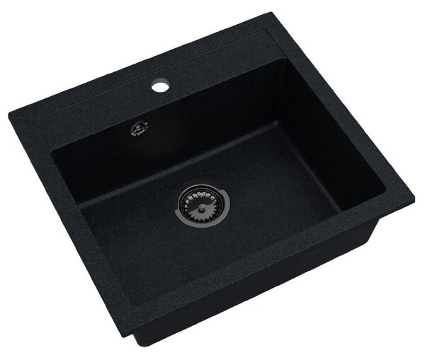 Sink Quality Ferrum, kuchyňský granitový dřez 565x510x205 mm + černý sifon, černá skvrnitá-Brocade, SKQ-FER.B.1K60.XB