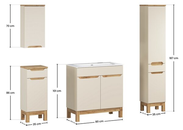 Comad Koupelnová sestava Bali Sky se zápustným umyvadlem, skříňkami 80 cm kašmírová/dub wotan