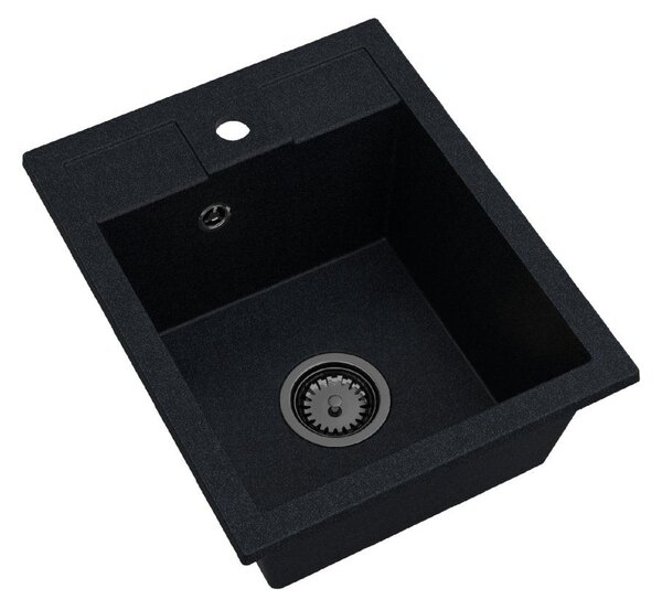 Sink Quality Ferrum 40, kuchyňský granitový dřez 400x500x195 mm + černý sifon, černá skvrnitá-Brocade, SKQ-FER.B.1K40.XB