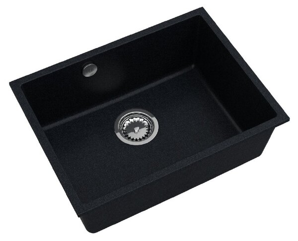 Sink Quality Crypton 60, kuchyňský granitový dřez 535x400x205 mm + chromový sifon, černá skvrnitá, SKQ-CRY.B.1KBO.60.X