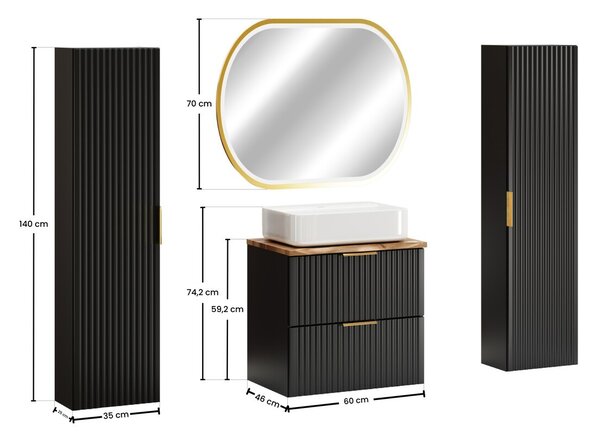 Comad Koupelnová sestava Casad Nature Magic s deskou, umyvadlem, skříňkami a zrcadlem 60 cm černá