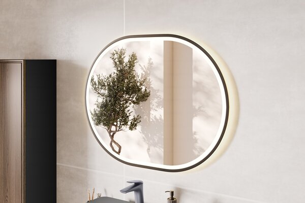 Comad Koupelnová sestava Casad Nature Smile s deskou, skříňkami, umyvadly a LED zrcadlem 120 cm černá/dub wotan