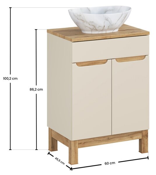 Comad Koupelnová skříňka Bali Casad Pati s deskou a umyvadlem 60 cm kašmírová/dub wotan
