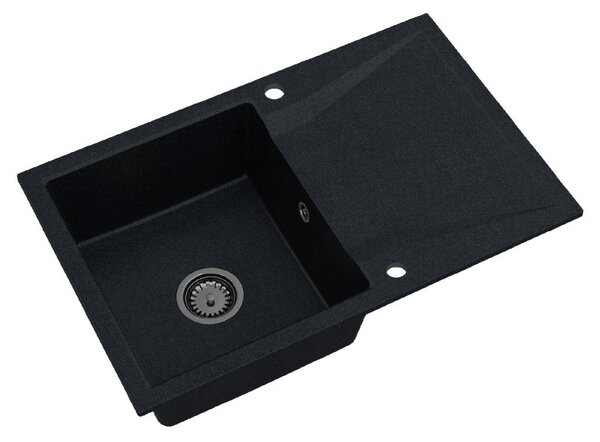 Sink Quality Obsidian, kuchyňský granitový dřez 790x500x210 mm + černý sifon, černá skvrnitá-Brocade, SKQ-OBS.B.1KDO.XB