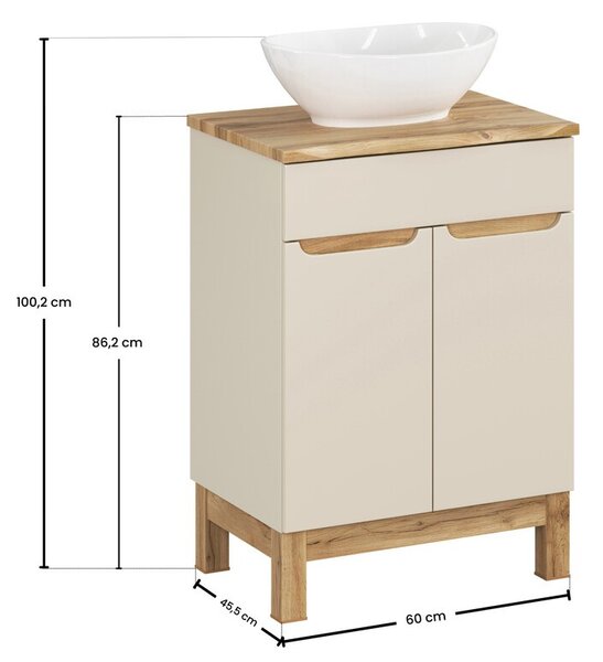 Comad Koupelnová skříňka Bali Nature Lola s deskou a umyvadlem 60 cm kašmírová/dub wotan
