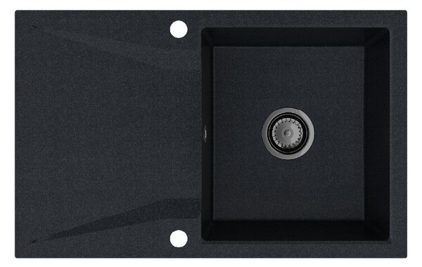 Sink Quality Obsidian, kuchyňský granitový dřez 790x500x210 mm + černý sifon, černá skvrnitá-Brocade, SKQ-OBS.B.1KDO.XB