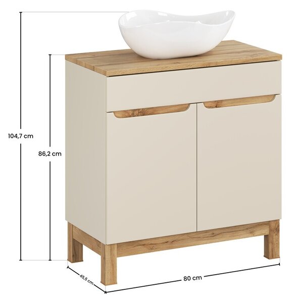 Comad Koupelnová skříňka Bali Casad Cloud s umyvadlem 80 cm kašmírová/dub wotan