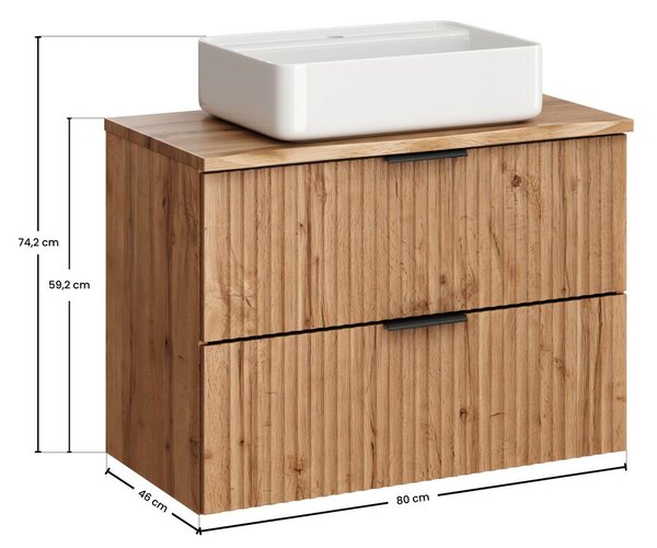 Comad Závěsná skříňka Casad Nature Magic s deskou a umyvadlem 80 cm dub wotan